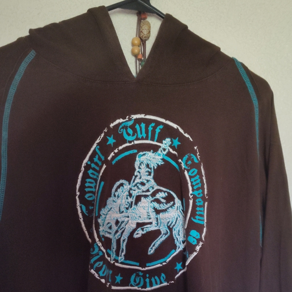 Brown Hoodie with Blue Accents